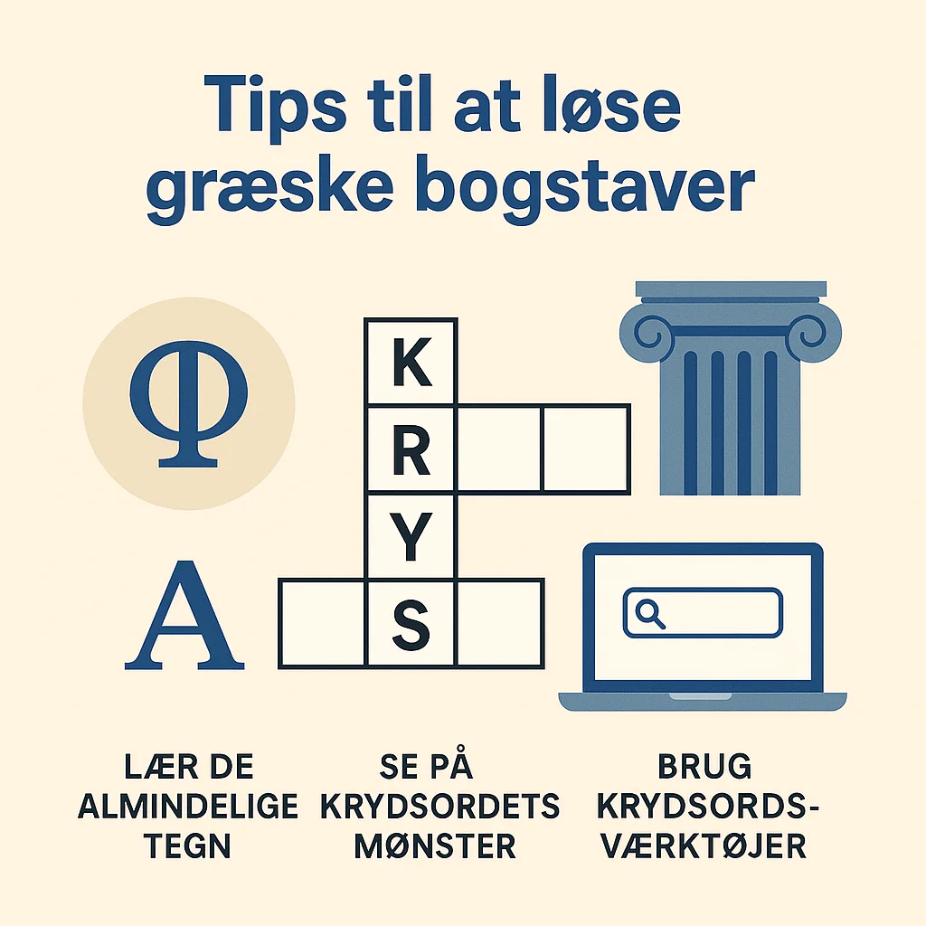 Tegn krydsord tips med visuelle råd til løsning af græske symboler i danske krydsord